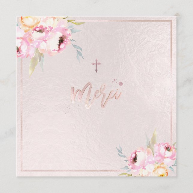 PixDezines Watercolor Peonies Baptême Merci Meny (Framsida)