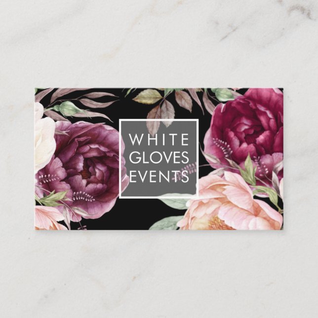 PixDezines Watercolor Peonies Blush Burgundy Visitkort (Framsida)