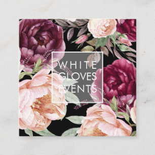 PixDezines Watercolor Peonies Burgundy Fyrkantigt Visitkort