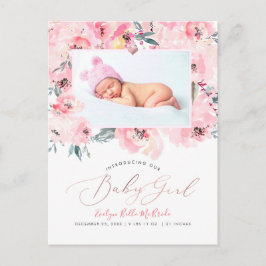 PixDezines  Watercolor Peonies Girl Birth Vykort