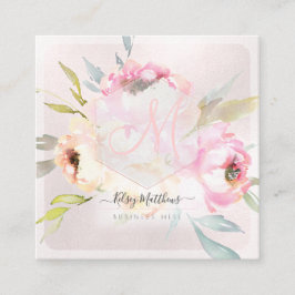 PixDezines Watercolor Peonies+Sage Fyrkantigt Visitkort