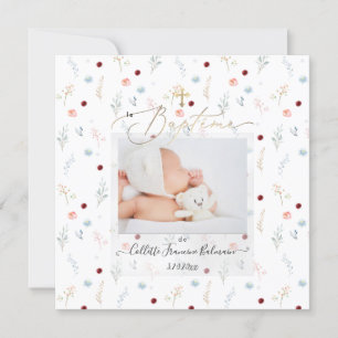 PixDezines Watercolor Petite Fleurs Baptême Fille Inbjudningar