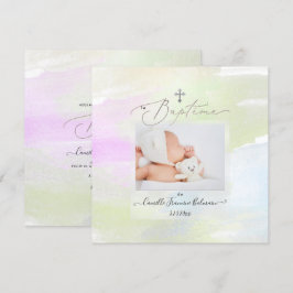 PixDezines Watercolor Push Stroke, Baptême Fille Inbjudningar