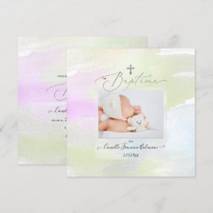 PixDezines Watercolor Push Stroke, Baptême Fille Inbjudningar