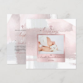 PixDezines Watercolor Push Stroke, Baptême Fille Inbjudningar