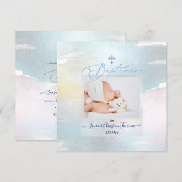 PixDezines Watercolor Push Stroke, Baptême garçon Inbjudningar