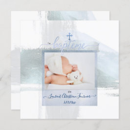 PixDezines Watercolor Push Stroke, Baptême garçon Inbjudningar