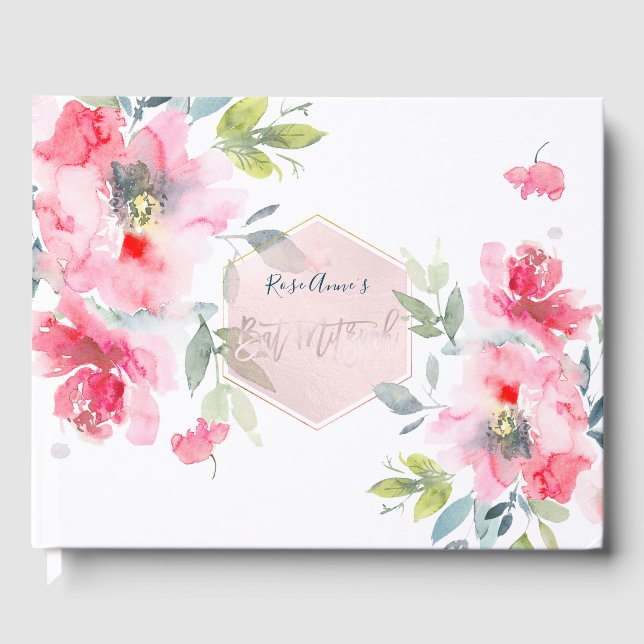 PixDezines Watercolor Red Ombre Ro Bat mitzvah Gästböcker (Framsida)