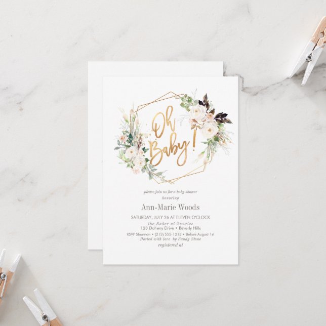 PixDezines Watercolor  Ro Baby Shower Inbjudningar (Fram/Back In Situ)