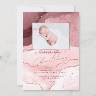 PixDezines Watercolor Ro Guld Agate Christening Inbjudningar