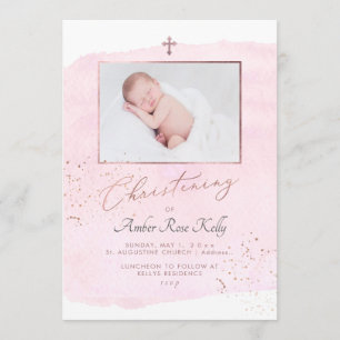 PixDezines Watercolor Ro Guld Christing Inbjudningar