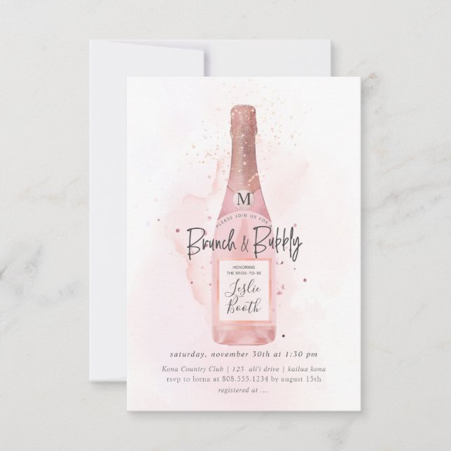 PixDezines Watercolor Rosa Champagne Brunch BubLY Inbjudningar (Framsida)