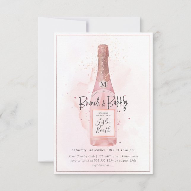 PixDezines Watercolor Rosa Champagne Brunch BubLY Inbjudningar (Framsida)