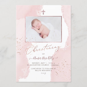 PixDezines Watercolor Rosa Christening Inbjudningar
