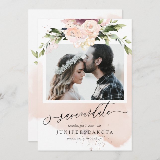 PixDezines Watercolor  Rosa Dusty Ro Inbjudningar (Fram/baksida)