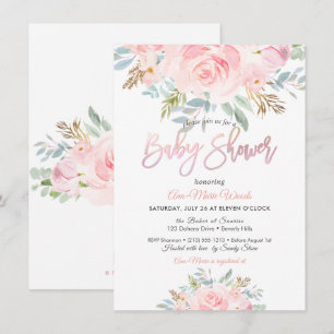PixDezines Watercolor Rosa ros Baby Shower Inbjudningar