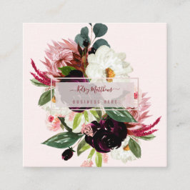 PixDezines Watercolor Rustic Bloom  Burgundy Fyrkantigt Visitkort