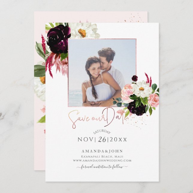 PixDezines Watercolor Rustic Bloom, Spara datum Inbjudningar (Fram/baksida)