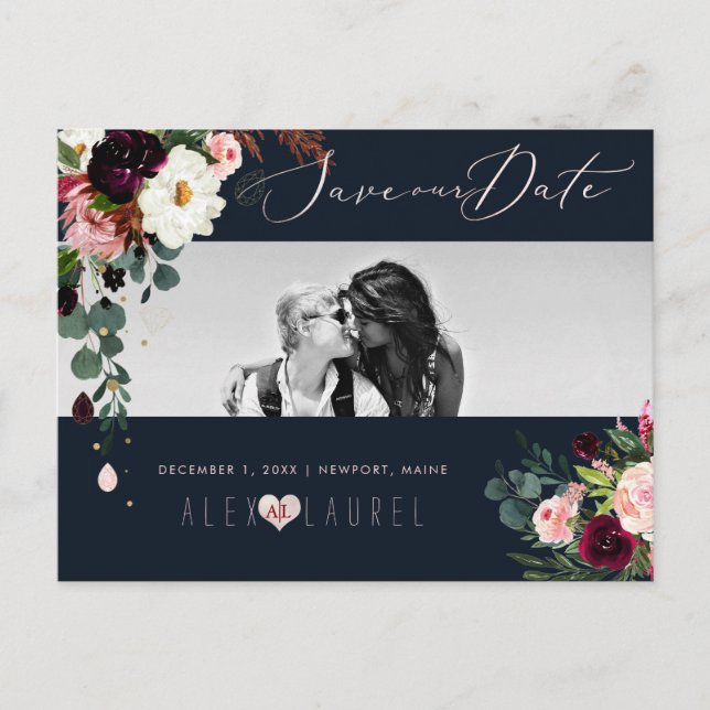 PixDezines Watercolor Rustic Bloom, Spara datum Vykort (Framsida)