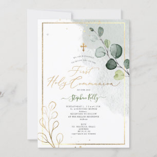 PixDezines Watercolor Rustic Eucalyptus Communion Inbjudningar