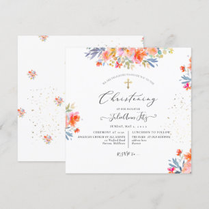 PixDezines Watercolor Summer Ro Christening Inbjudningar