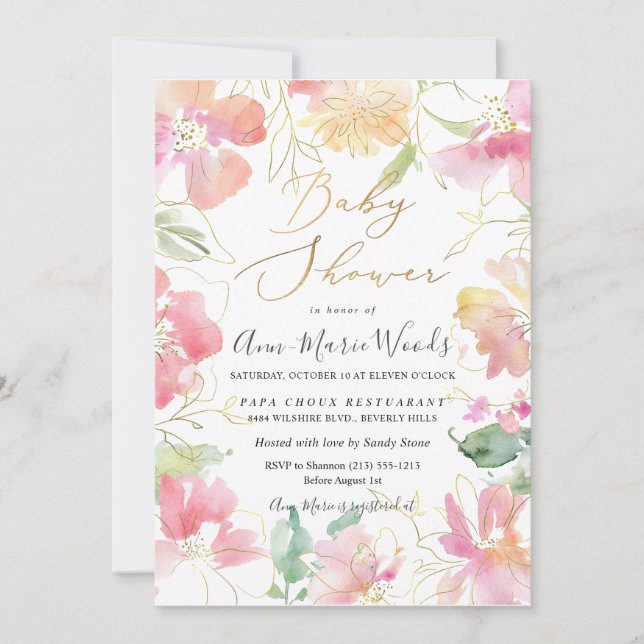 PixDezines Watercolor  Sweet Äret Baby Shower Inbjudningar (Framsida)