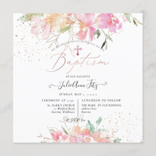 PixDezines Watercolor Sweet Peas Baptism Inbjudningar