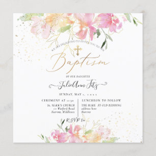 PixDezines Watercolor Sweet Peas Baptism Inbjudningar