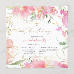 PixDezines Watercolor Sweet Peas Christening Inbjudningar