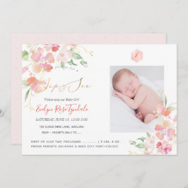 PixDezines Watercolor  Sweet Peas Sip+See Inbjudningar