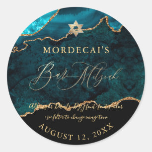 PixDezines Watercolor Teal Agate Bar Mitzvah  Runt Klistermärke