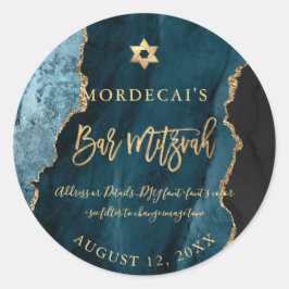 PixDezines Watercolor Teal Agate Pub Mitzvah Runt Klistermärke