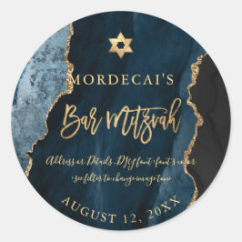 PixDezines Watercolor Teal Blue Agate Pub Mitzvah Runt Klistermärke