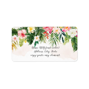 PixDezines Watercolor Tropical Flowers Arrangemang Adressetikett