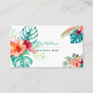 PixDezines Watercolor Tropical Flowers Foliage Visitkort