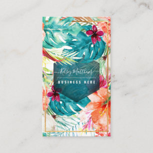 PixDezines Watercolor Tropical Flowers Foliage Visitkort