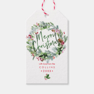PixDezines WATERCOLOR WINTER CHRISTMAS WREATH Gift Presentetikett