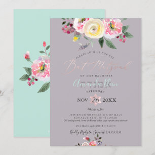 PixDezines Watercolor Winter Ro Bat mitzvah Inbjudningar