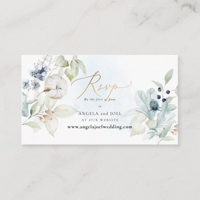 PixDezines webb-RSVP-dammet blå vinterbomull Tilläggskort (Framsida)