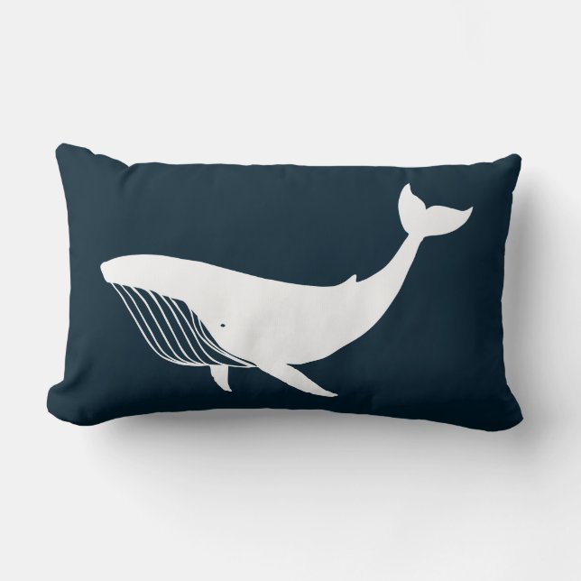 PixDezines white+blå val/dyy bakgrund Lumbarkudde (Framsida)