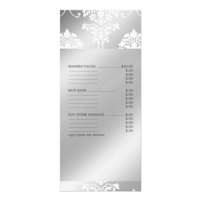 PixDezines White Damask, menyn Spa Services Reklamkort (Framsidan)