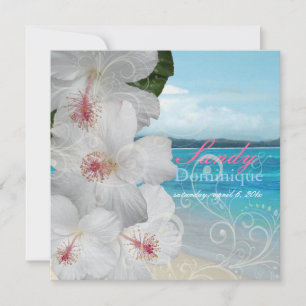 PixDezines White Hibiscus/Strand/tropiska bröllop Inbjudningar
