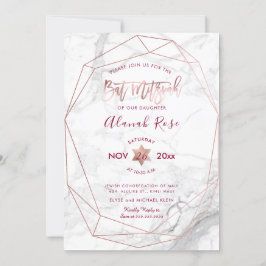PixDezines White Marble Bat mitzvah/Ro Guld Inbjudningar