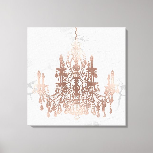 PixDezines White Marble Faux Ro Guld Chandelier Canvastryck (Framsida)