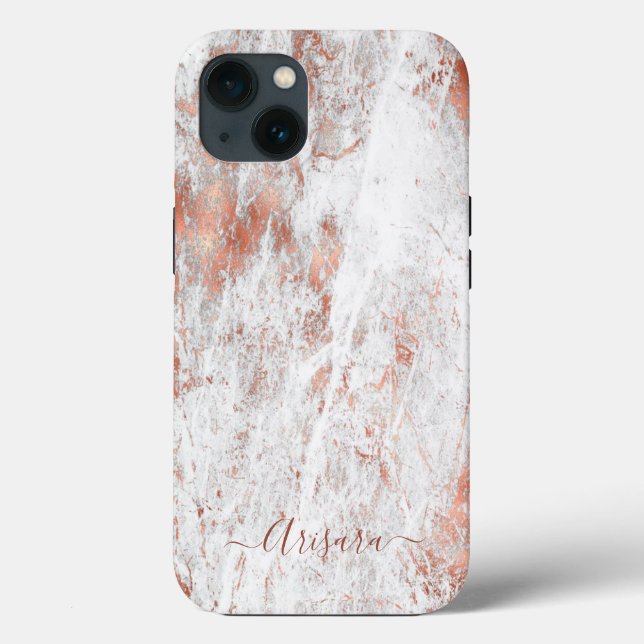 PixDezines White Marble+Faux Rose Gold Case-Mate i (Baksida)