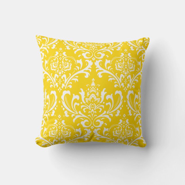 PixDezines White Rossi Damask/Gult/DIY färg Kudde (Framsida)