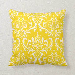 PixDezines White Rossi Damask/Gult/DIY färg Kudde