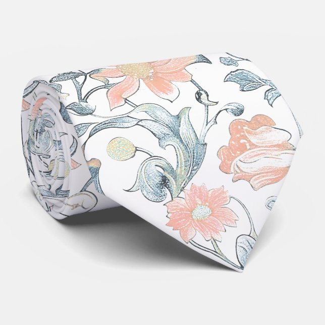 PixDezines William Morris Dammt blå och rosafärgad Slips (Rullad)