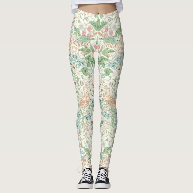 PixDezines William Morris Strawberry Thief Mint Leggings (Framsida)