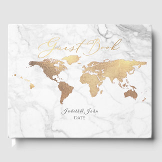 PixDezines World Map, Faux Guld + Marble Gästböcker